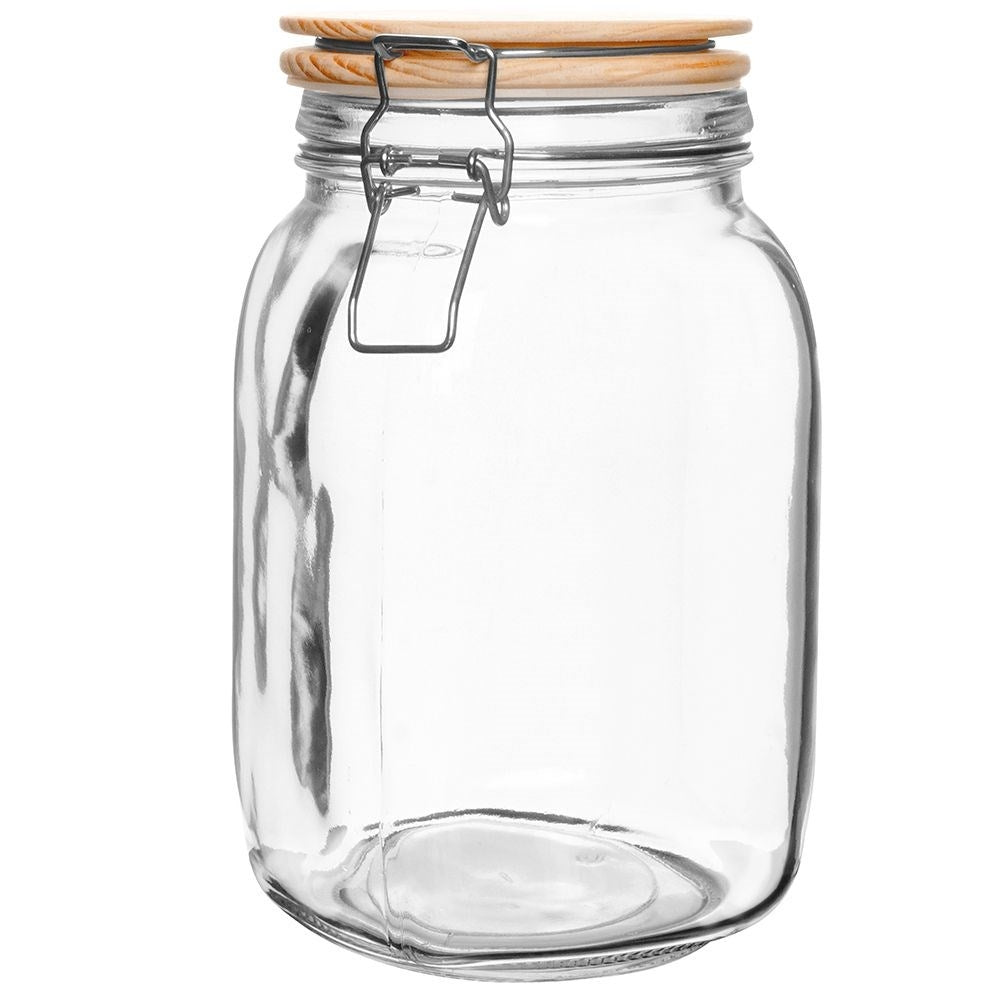 Glass jar with bamboo lid and patent closure, 1.5L