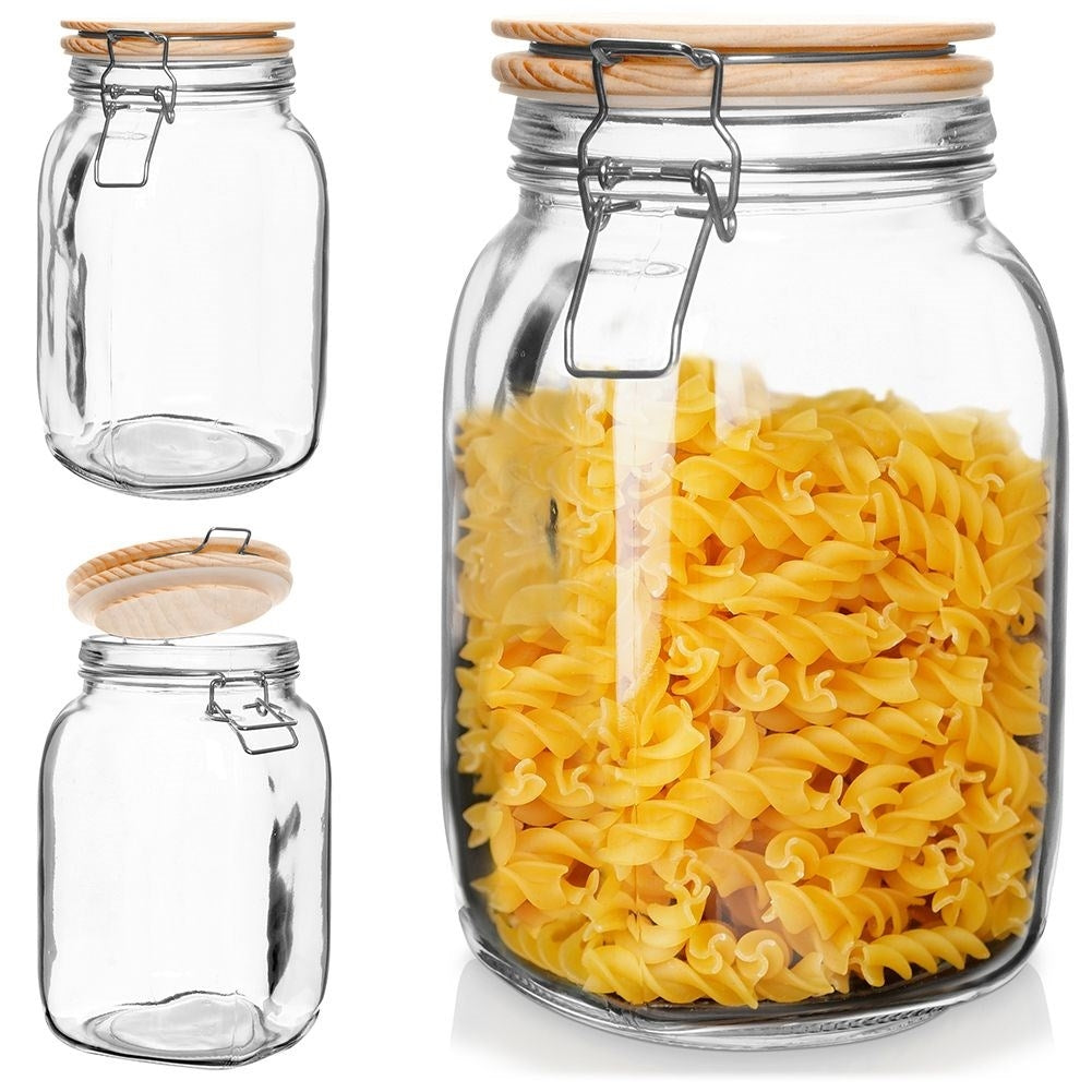 Glass jar with bamboo lid and patent closure, 1.5L