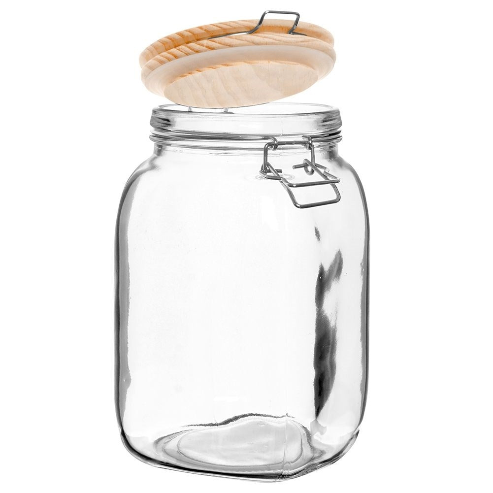Glass jar with bamboo lid and patent closure, 1.5L
