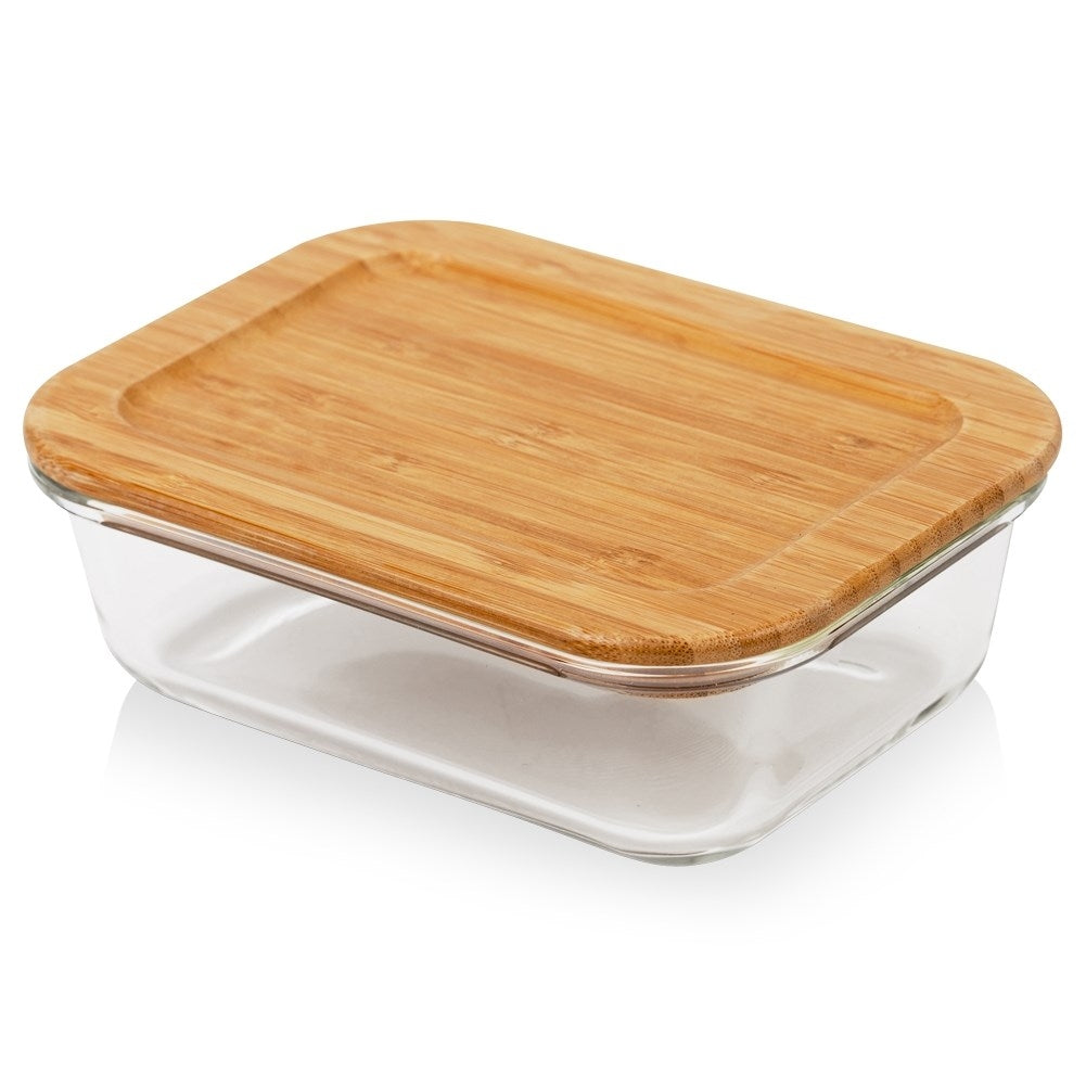 Glass jar with bamboo lid and sealing ring, dishwasher and microwave safe