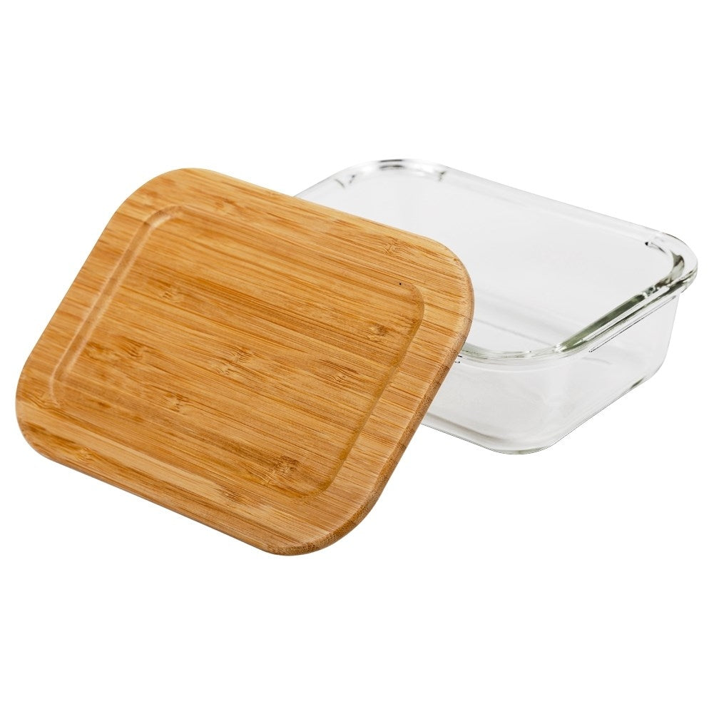 Glass jar with bamboo lid and sealing ring, dishwasher and microwave safe