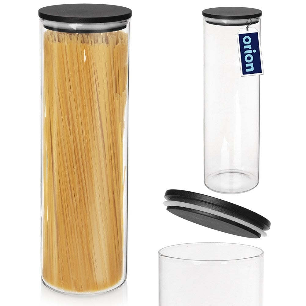 Glass jar with bamboo lid for spaghetti and dry goods