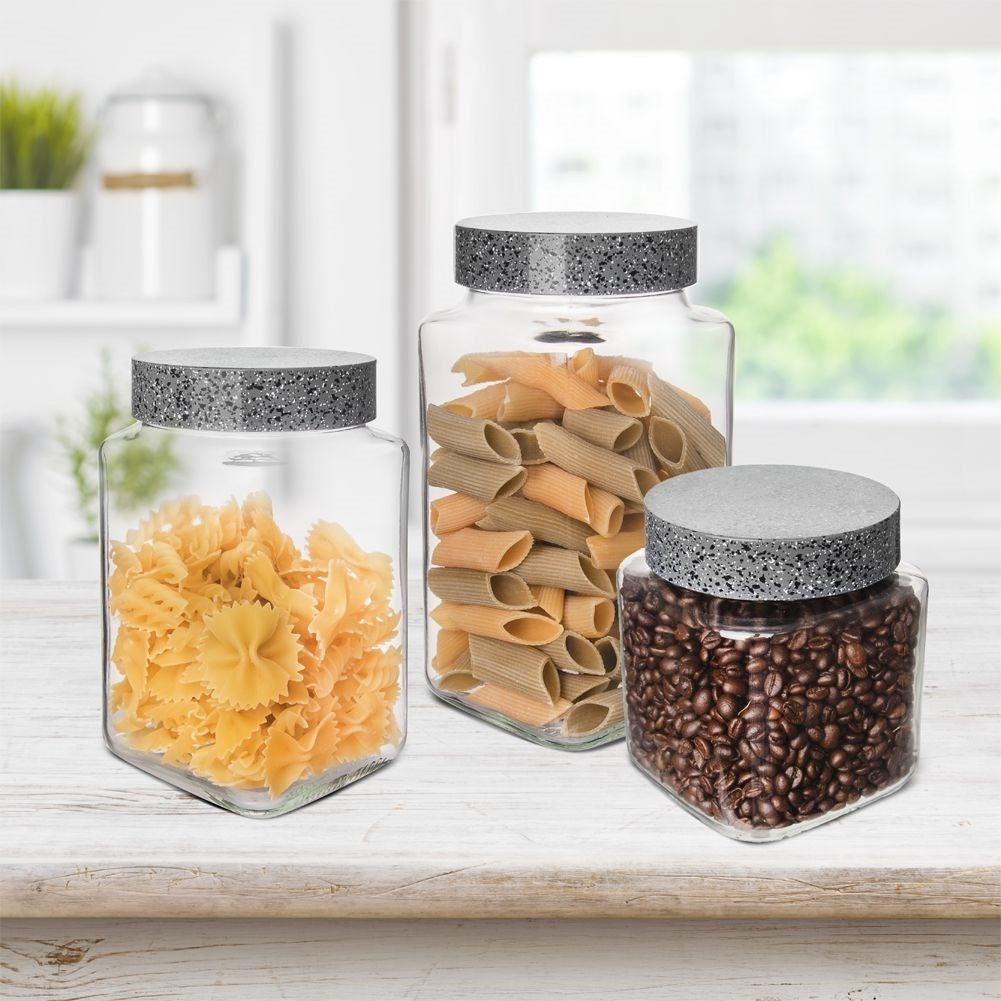 Glass jar with granite lid for food storage