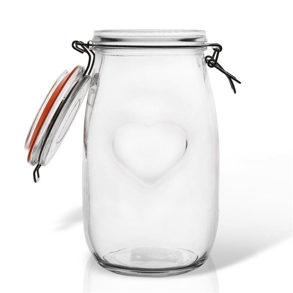 Glass jar with tight-fitting patent lid and rubber seal
