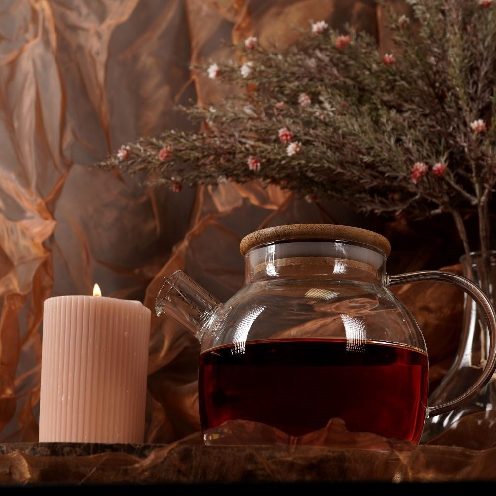 Glass jug with Sieve & Bamboo lid in Borosilicate glass