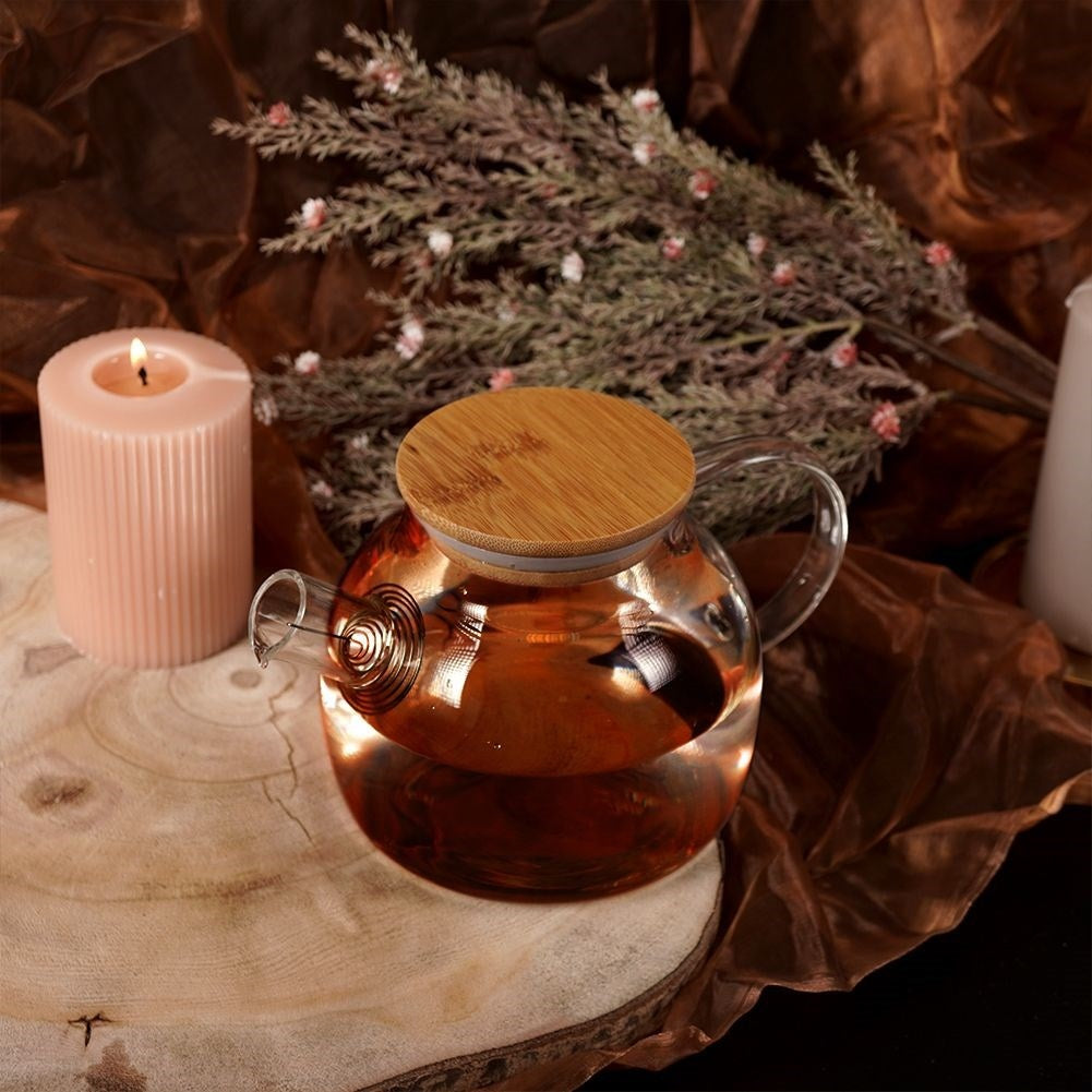 Glass jug with Sieve & Bamboo lid in Borosilicate glass