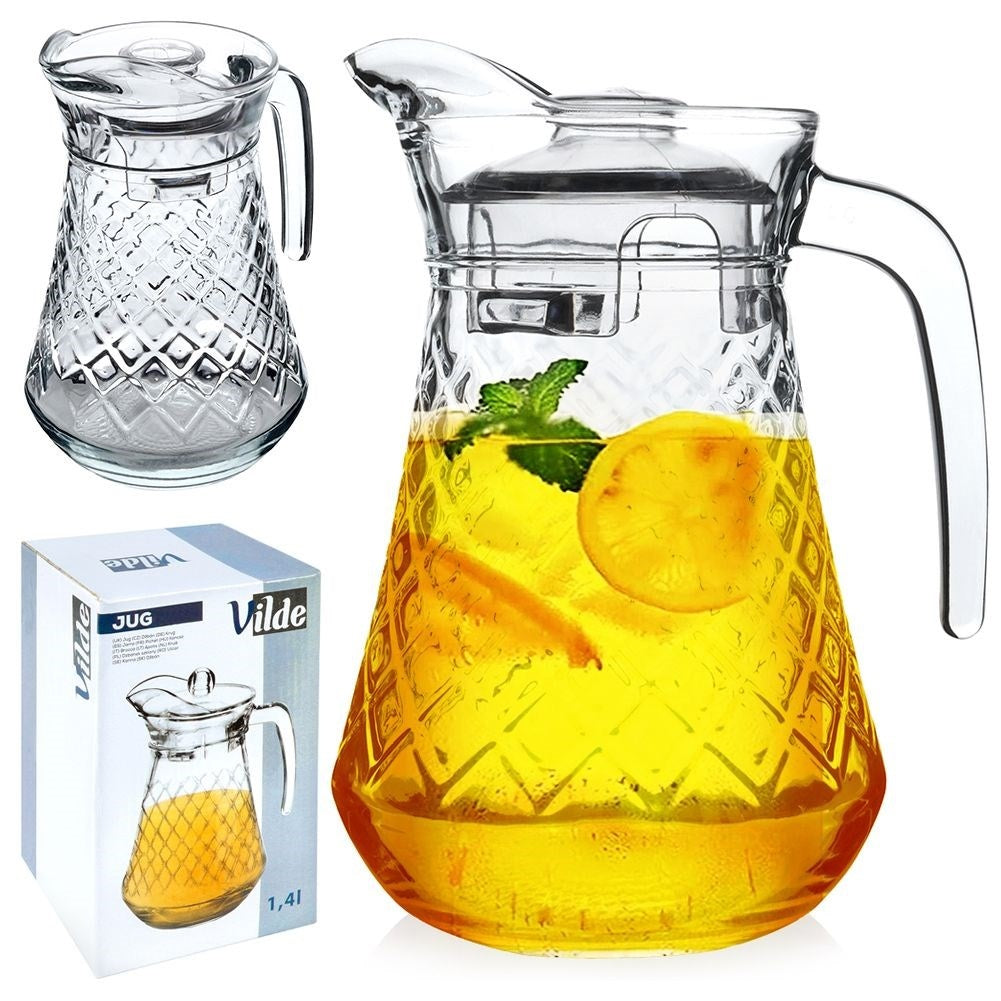 Glass jug with lid for drinks: water, juice, iced tea & more