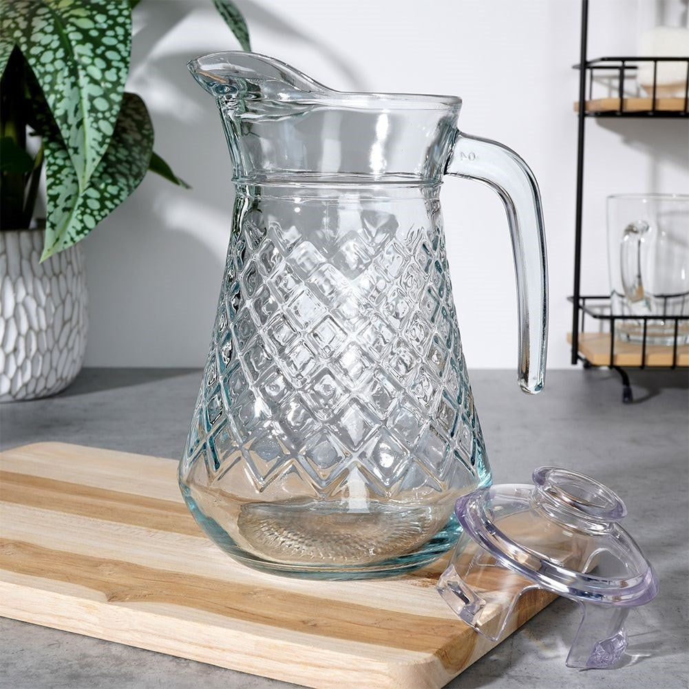 Glass jug with lid for drinks: water, juice, iced tea & more
