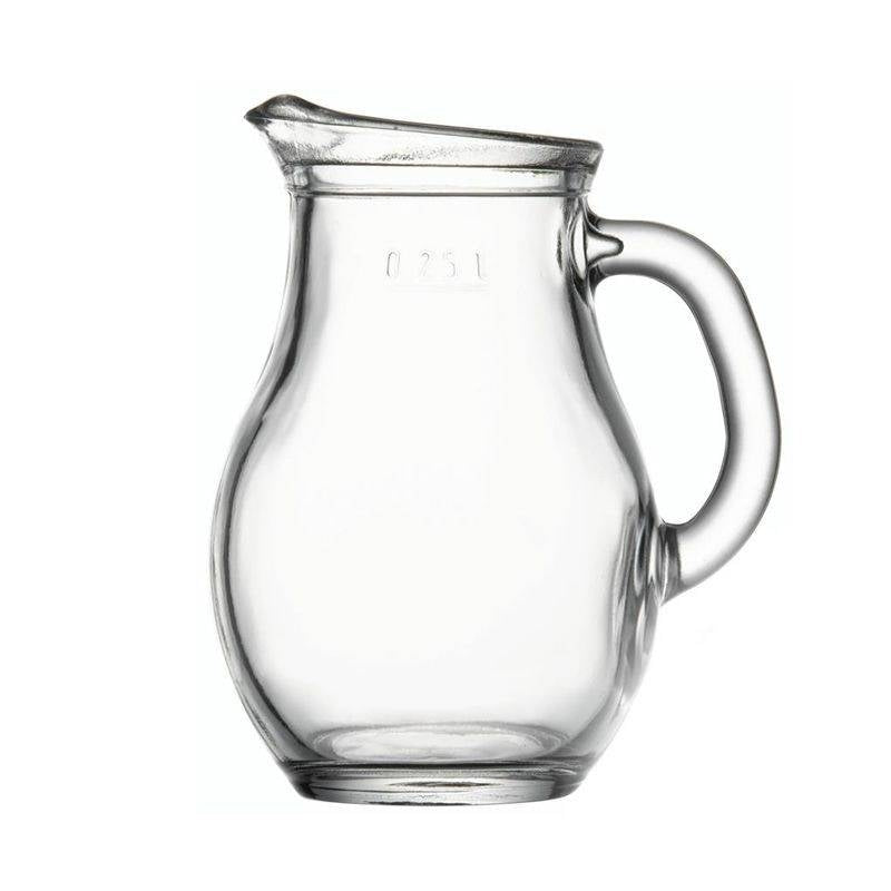Glass jug with pouring spout, handle and measuring indicator 250 ml