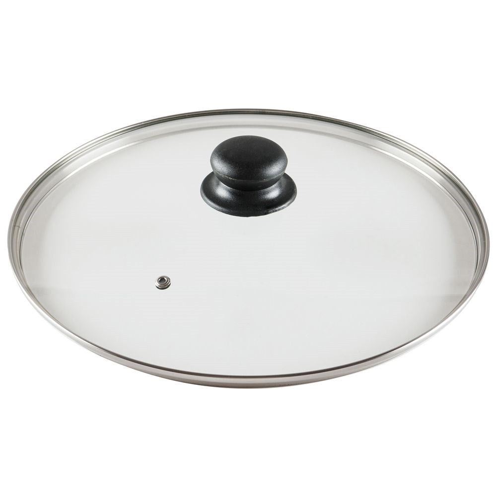 Glass lid with stainless edge and steam valve