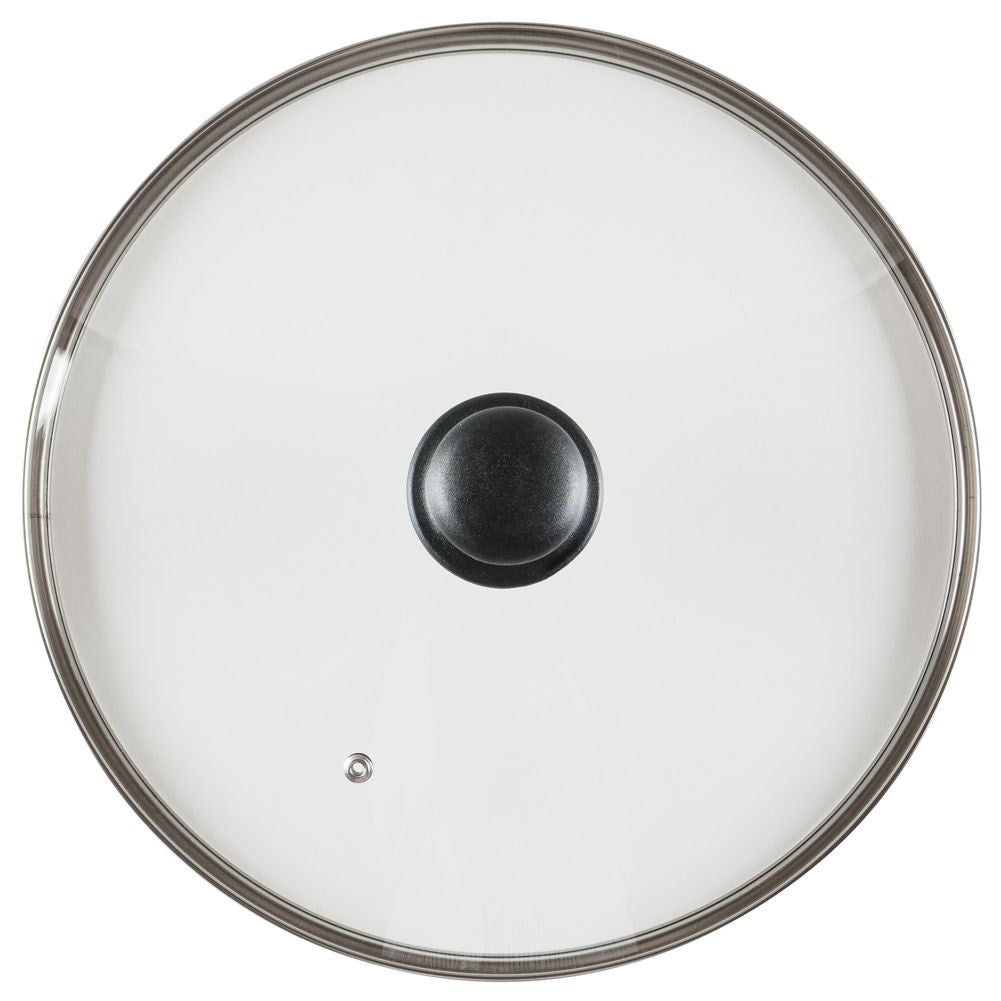 Glass lid with stainless edge and steam valve