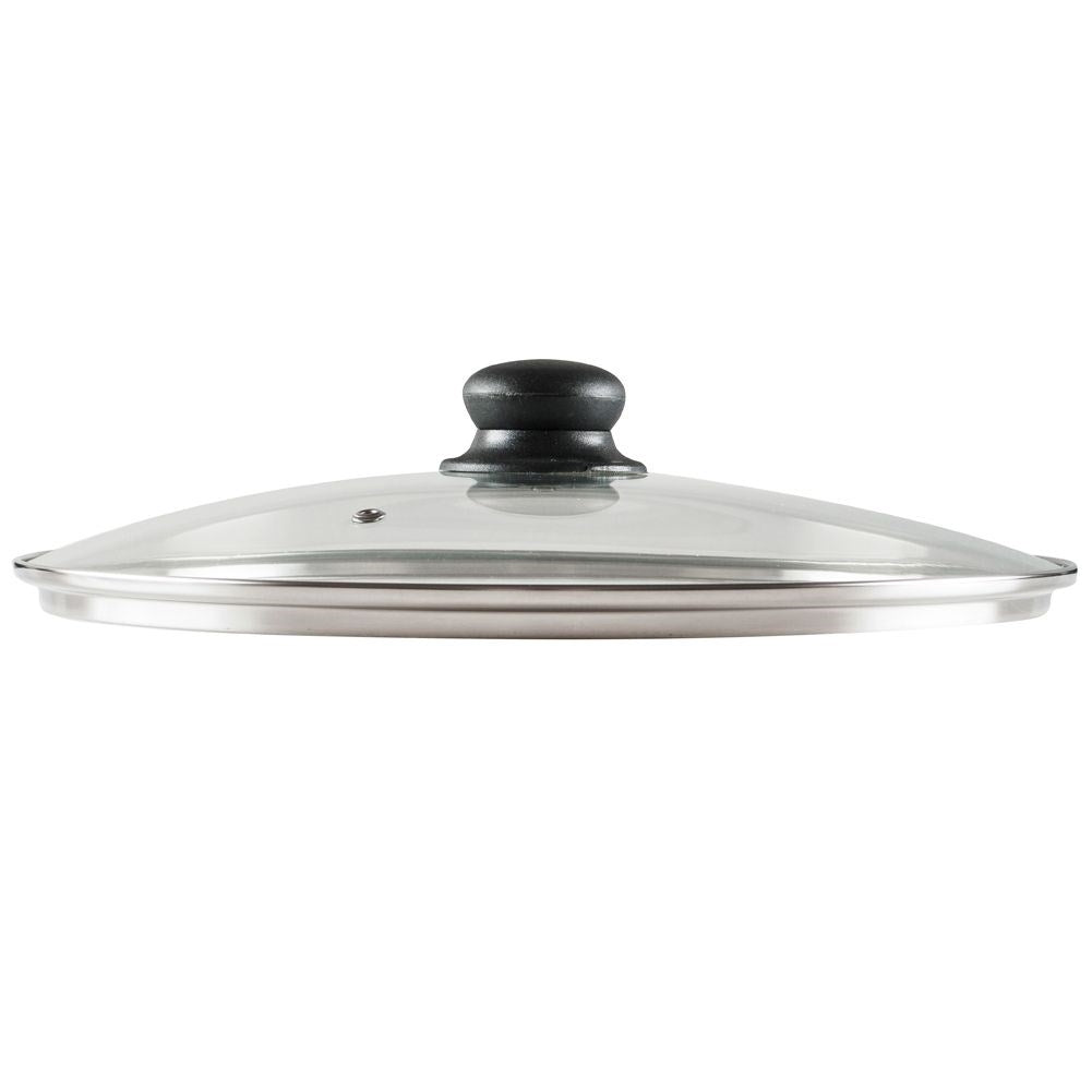 Glass lid with stainless edge and steam valve
