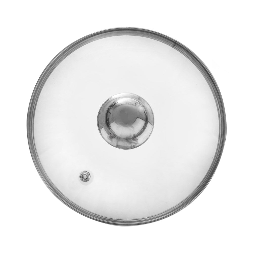 Glass lid with stainless steel rim and steam valve