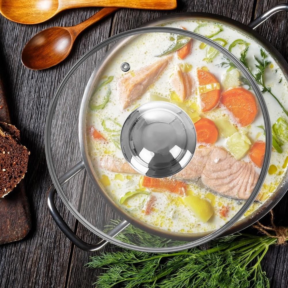 Glass lid with stainless steel rim and steam valve