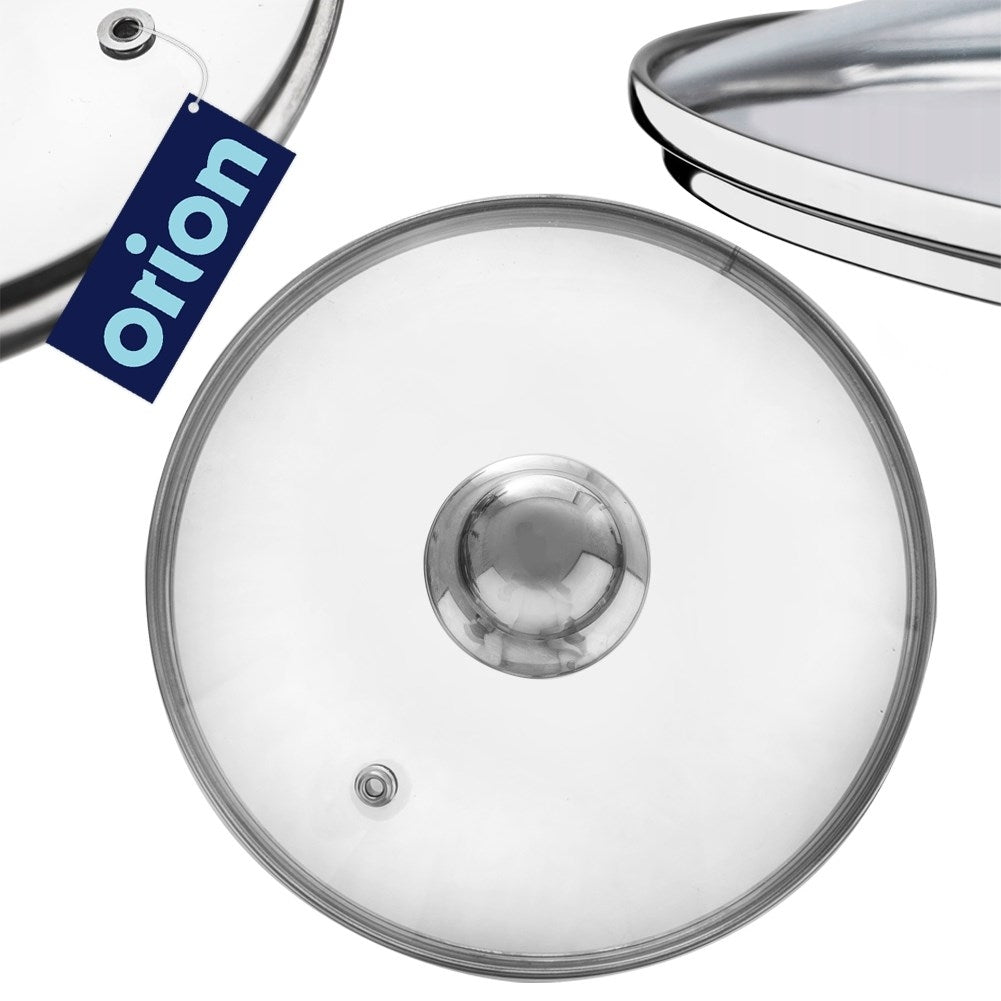 Glass lid with stainless steel rim and steam valve
