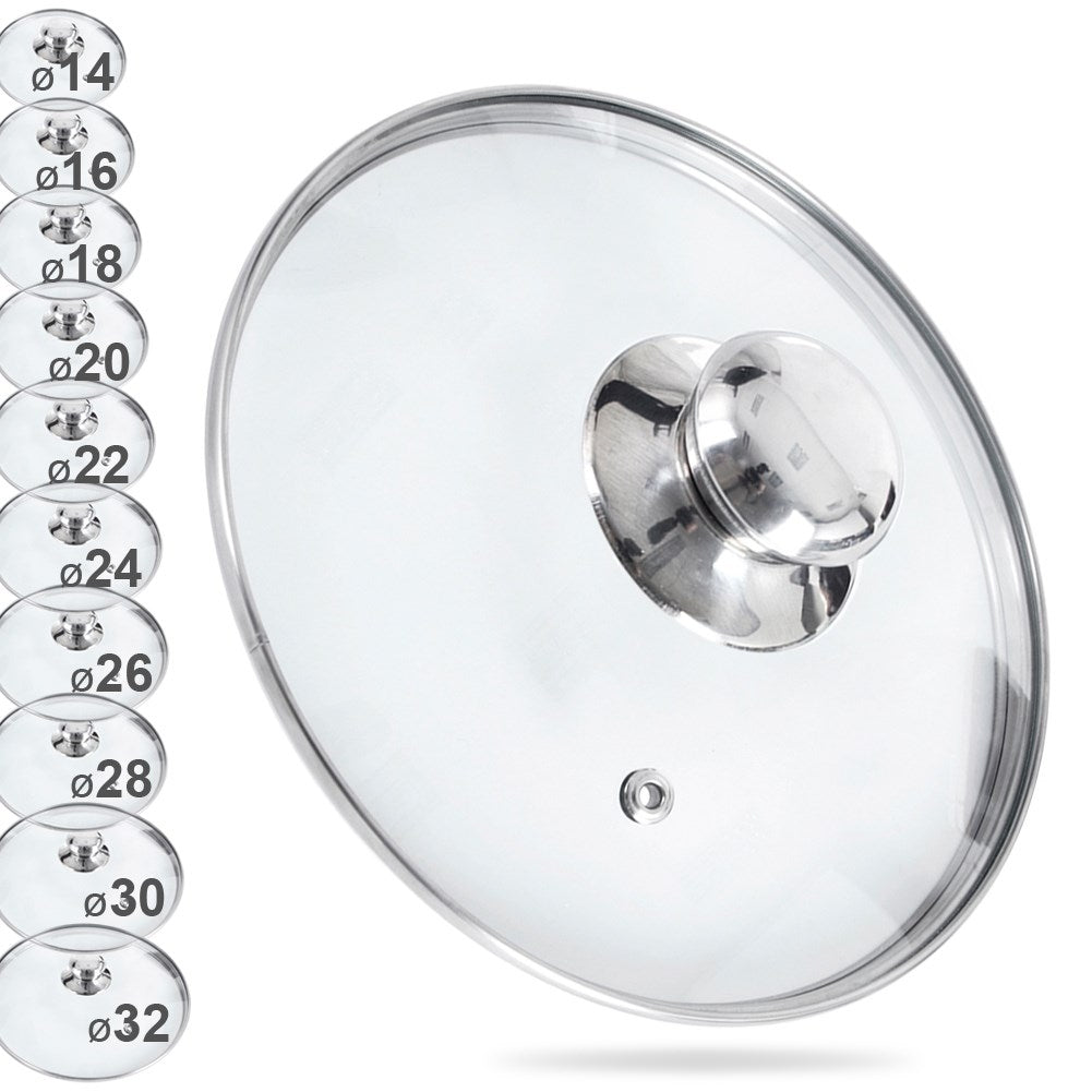 Glass lid with stainless steel rim and steam valve