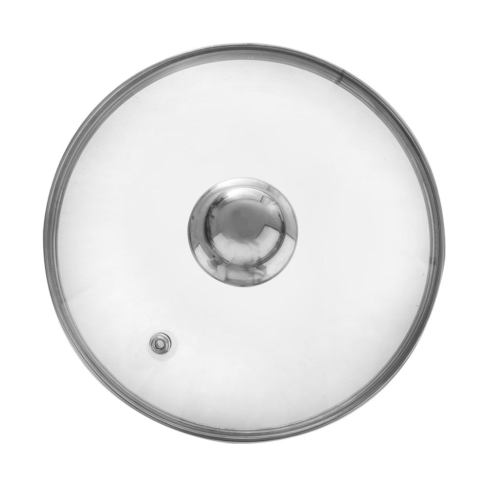 Glass lid with steel edge and steam valve, heat resistant