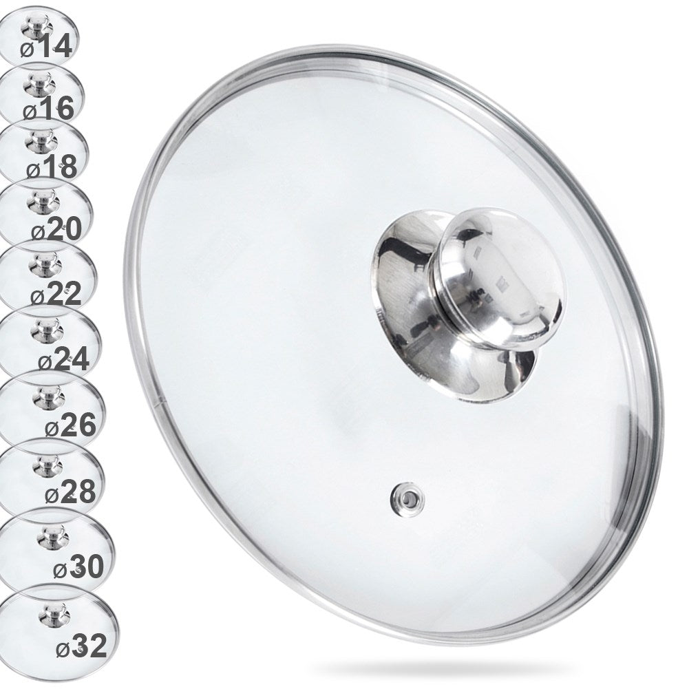 Glass lid with steel edge and steam valve, heat resistant