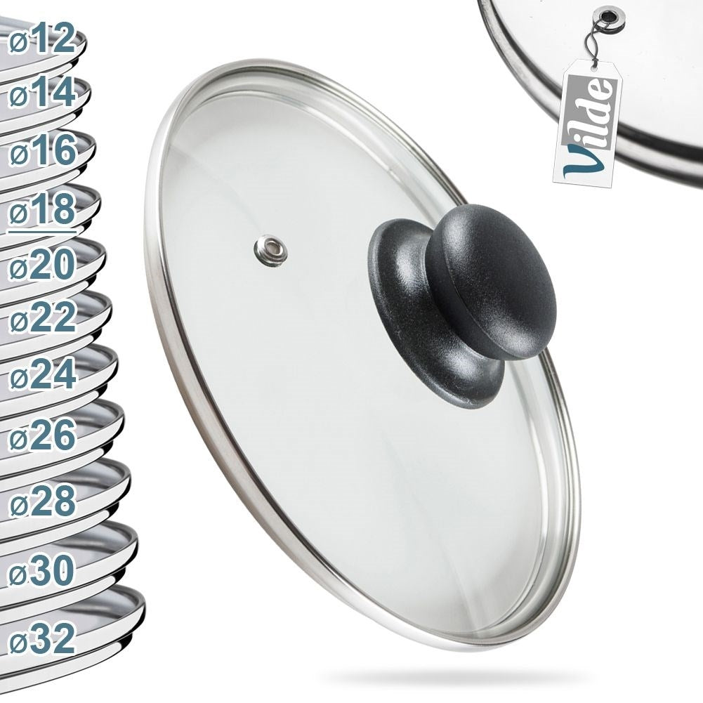 Glass lid with steel edge, plastic handle and steam valve