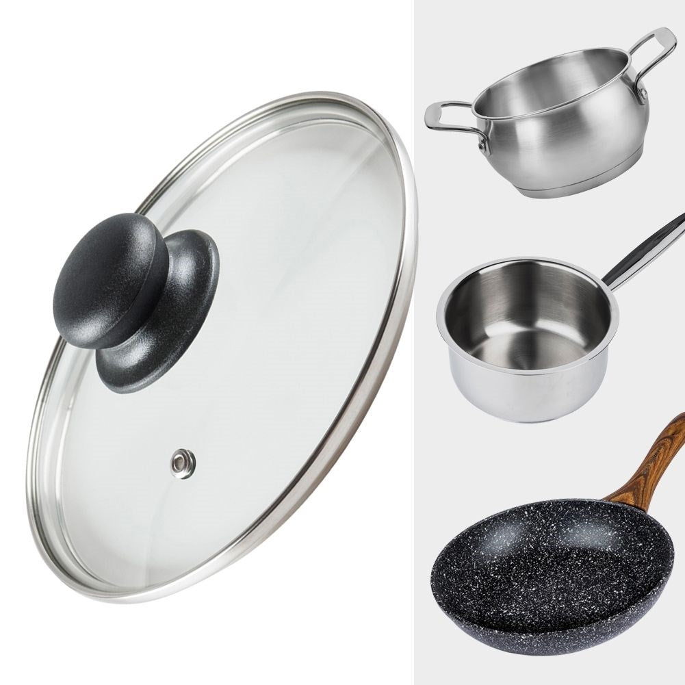Glass lid with steel edge, plastic handle and steam valve