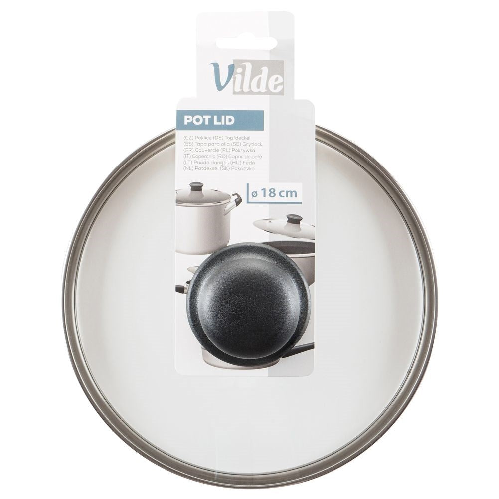 Glass lid with steel edge, plastic handle and steam valve