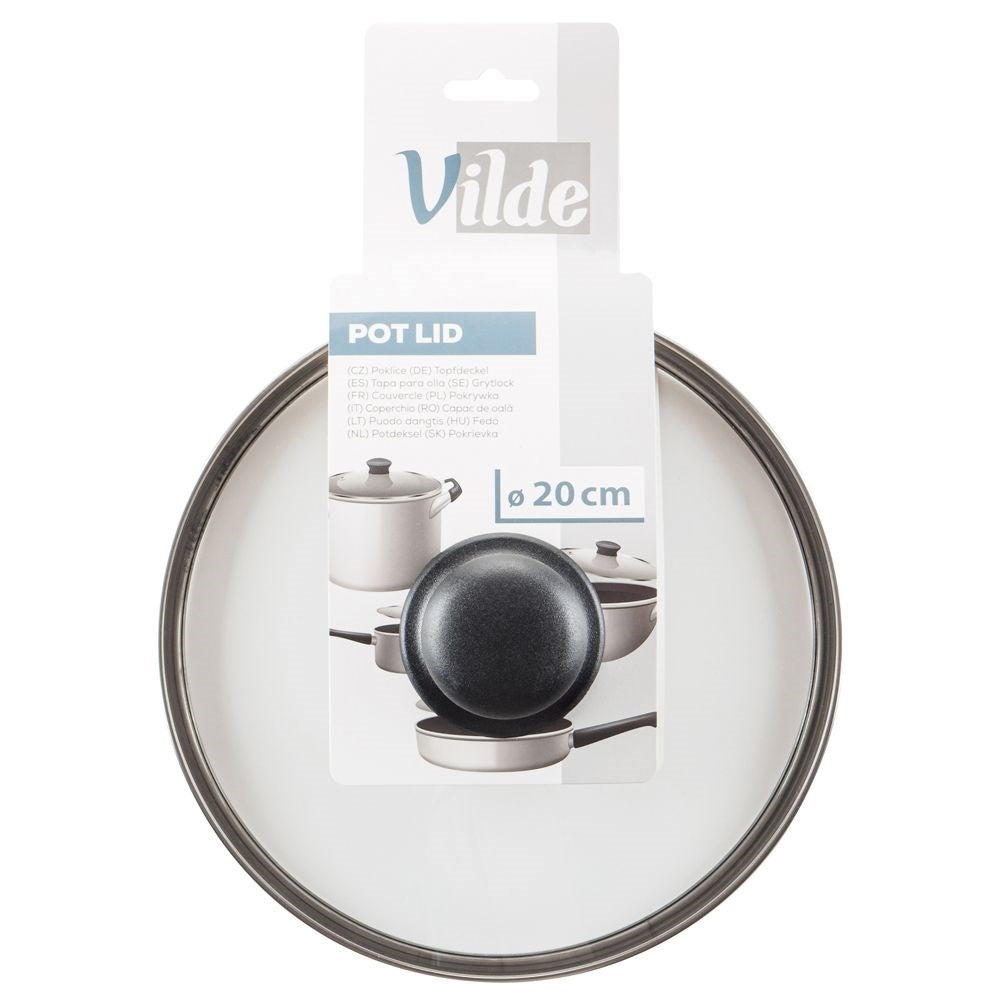 Glass lid with steel edge, plastic handle & steam valve