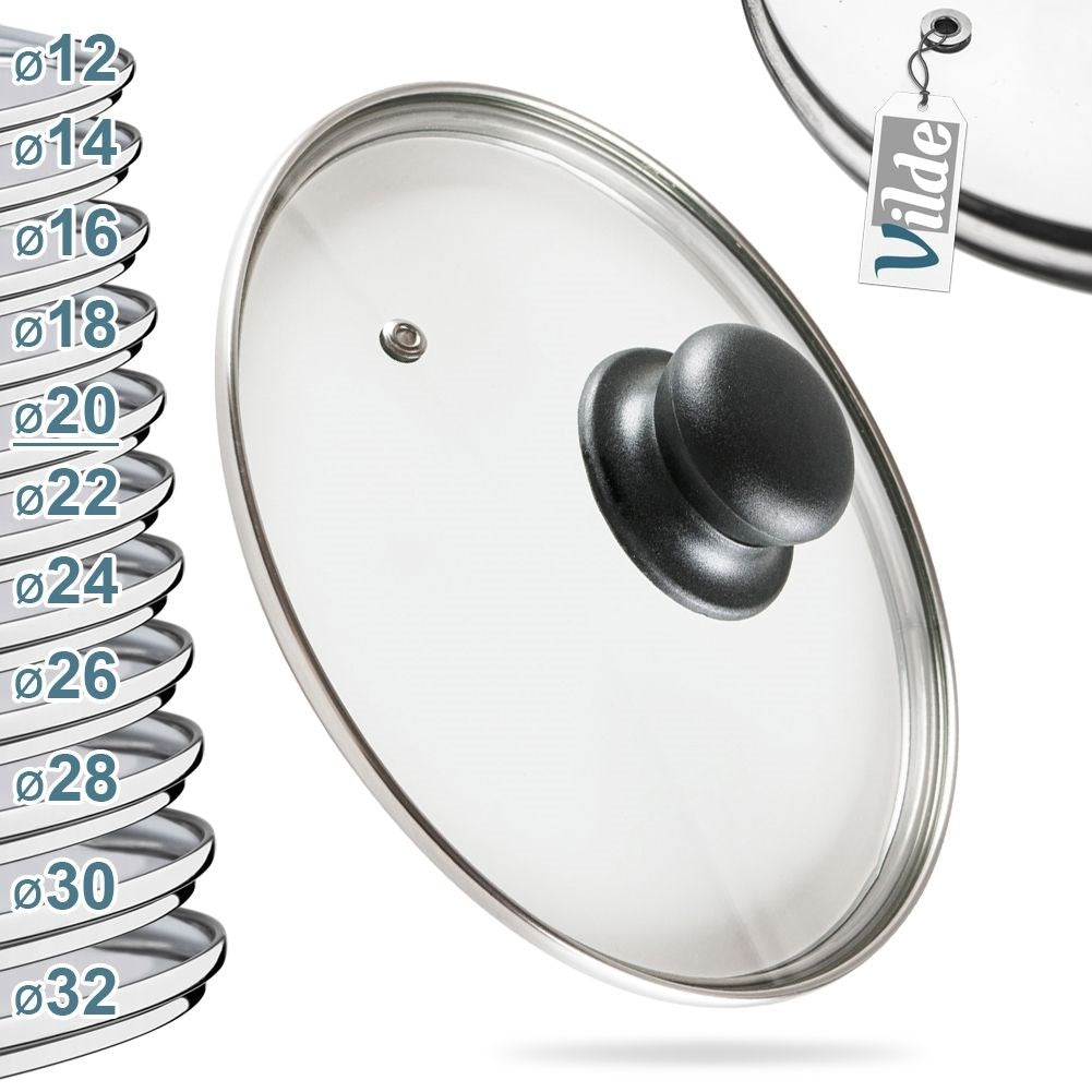 Glass lid with steel edge, plastic handle & steam valve