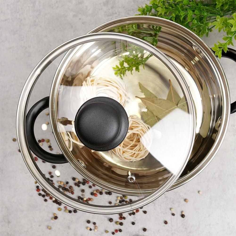 Glass lid with steel edge, plastic handle & steam valve