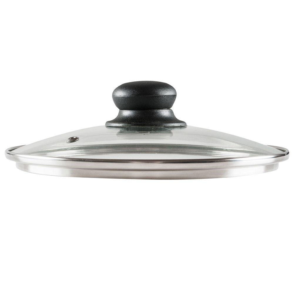 Glass lid with steel edge, plastic handle & steam valve
