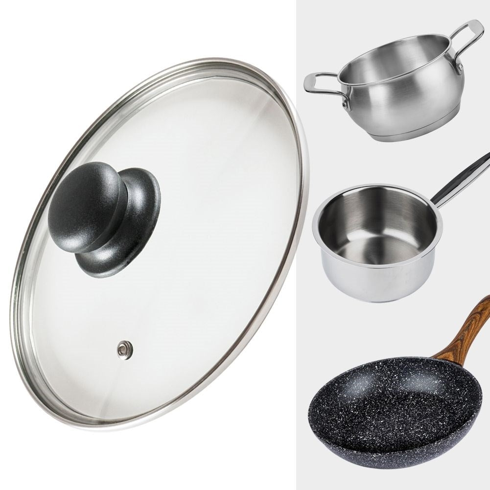 Glass lid with steel edge, plastic handle & steam valve