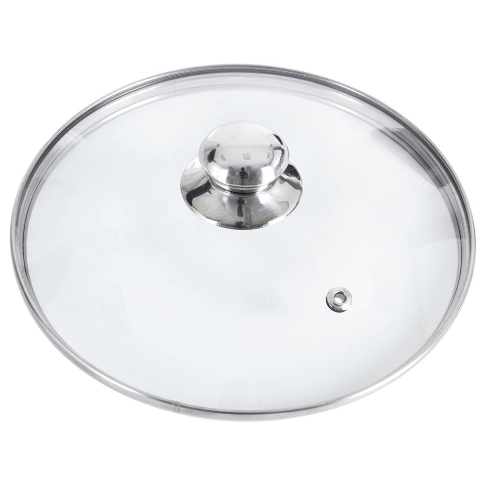 Glass lid with steel frame and steam valve