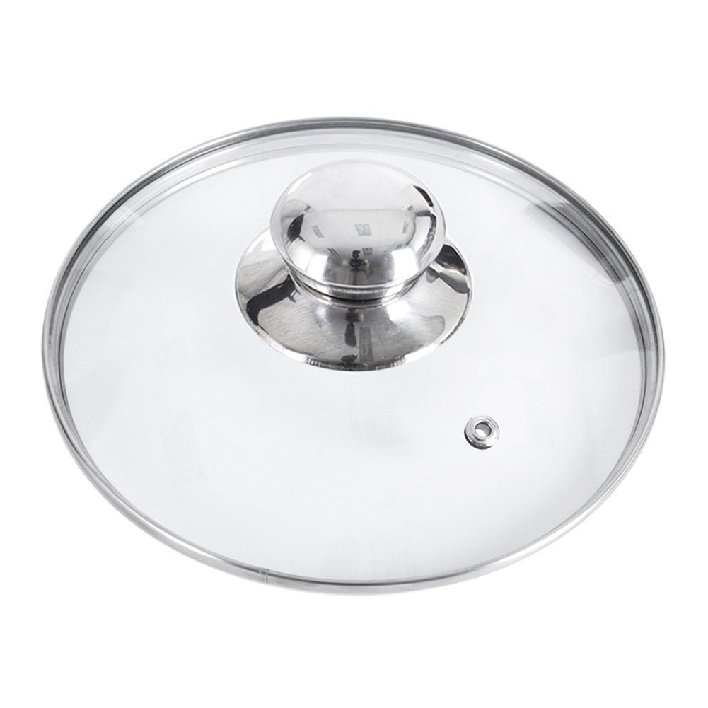 Glass lid with steel frame and steam valve
