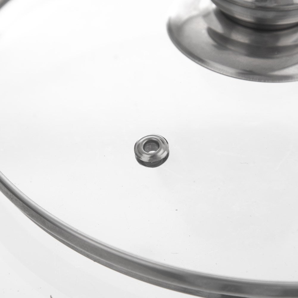 Glass lid with steel frame and steam valve