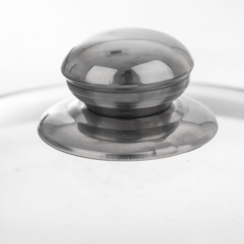 Glass lid with steel frame and steam valve
