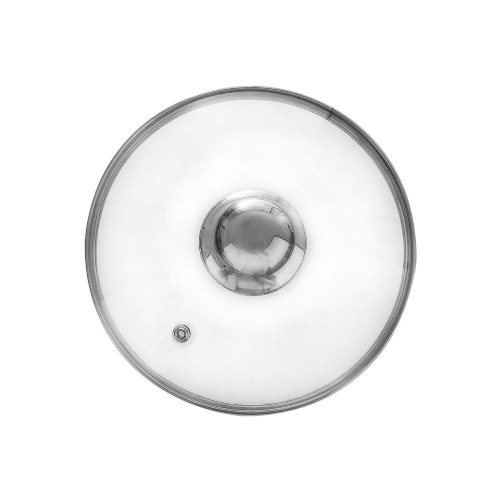 Glass lid with steel frame and steam valve