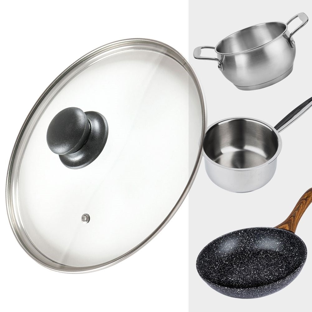 Glass lid with steel frame, plastic handle and steam opening