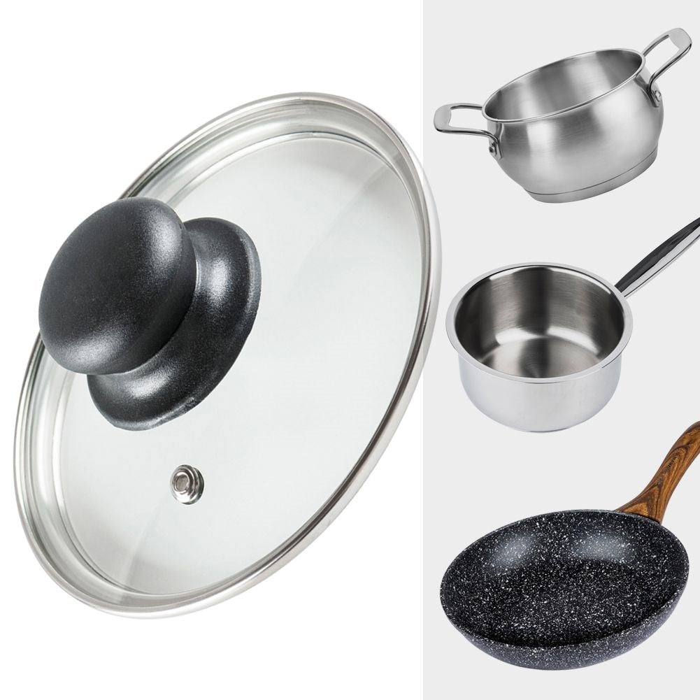 Glass lid with steel frame, plastic handle and steam valve