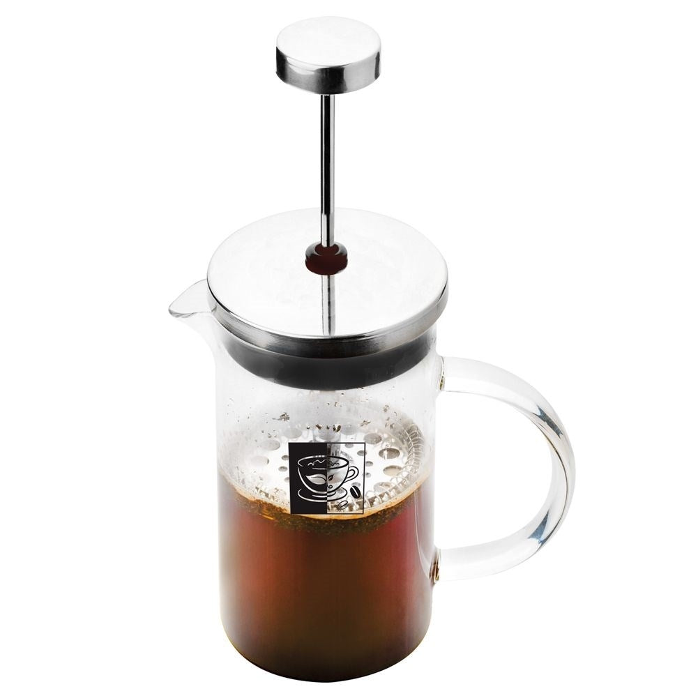 Glass maker with jug and strainer for coffee, tea and skimmed milk
