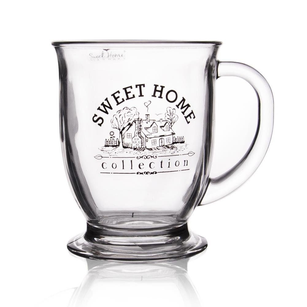 Glass mug with handle and Sweet Home design
