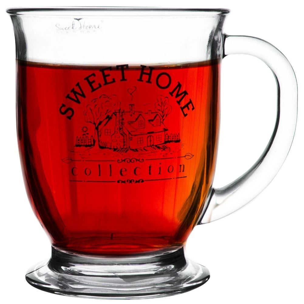 Glass mug with handle and Sweet Home design