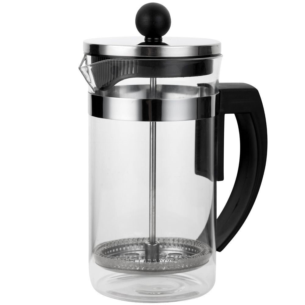 Glass press jug for coffee, tea and milk frothing