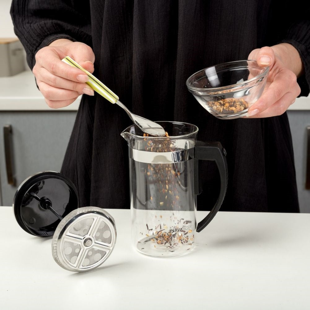 Glass press jug for coffee, tea and milk frothing