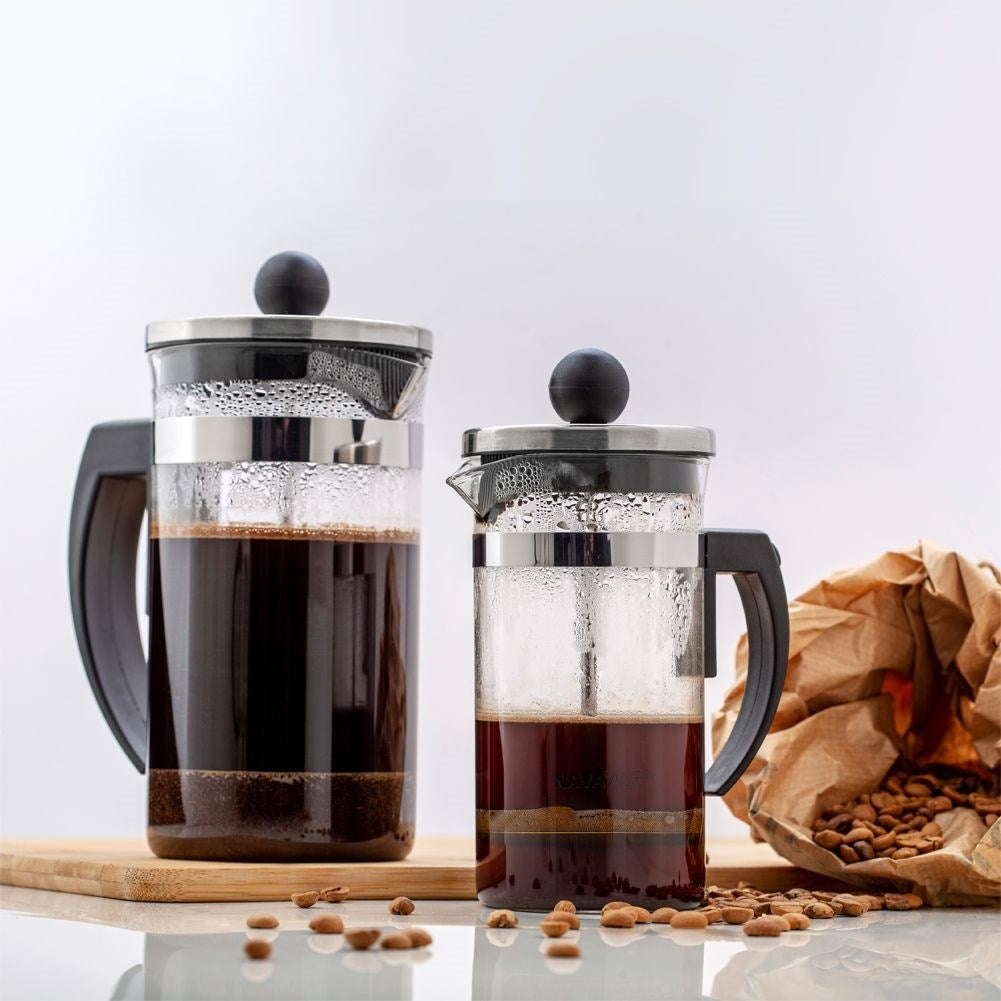Glass press jug for coffee, tea and milk frothing
