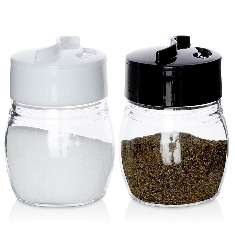Glass salt and pepper shakers with adjustable openings