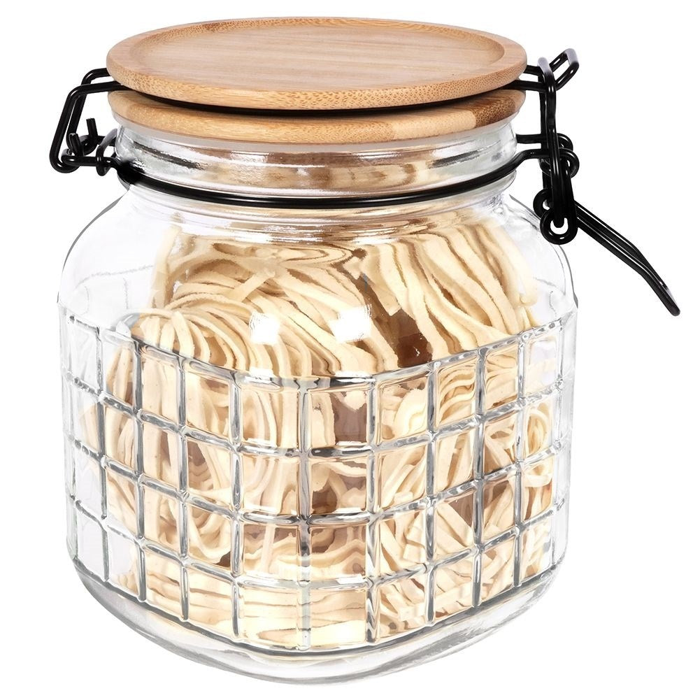 Glass storage jar with bamboo lid and airtight seal