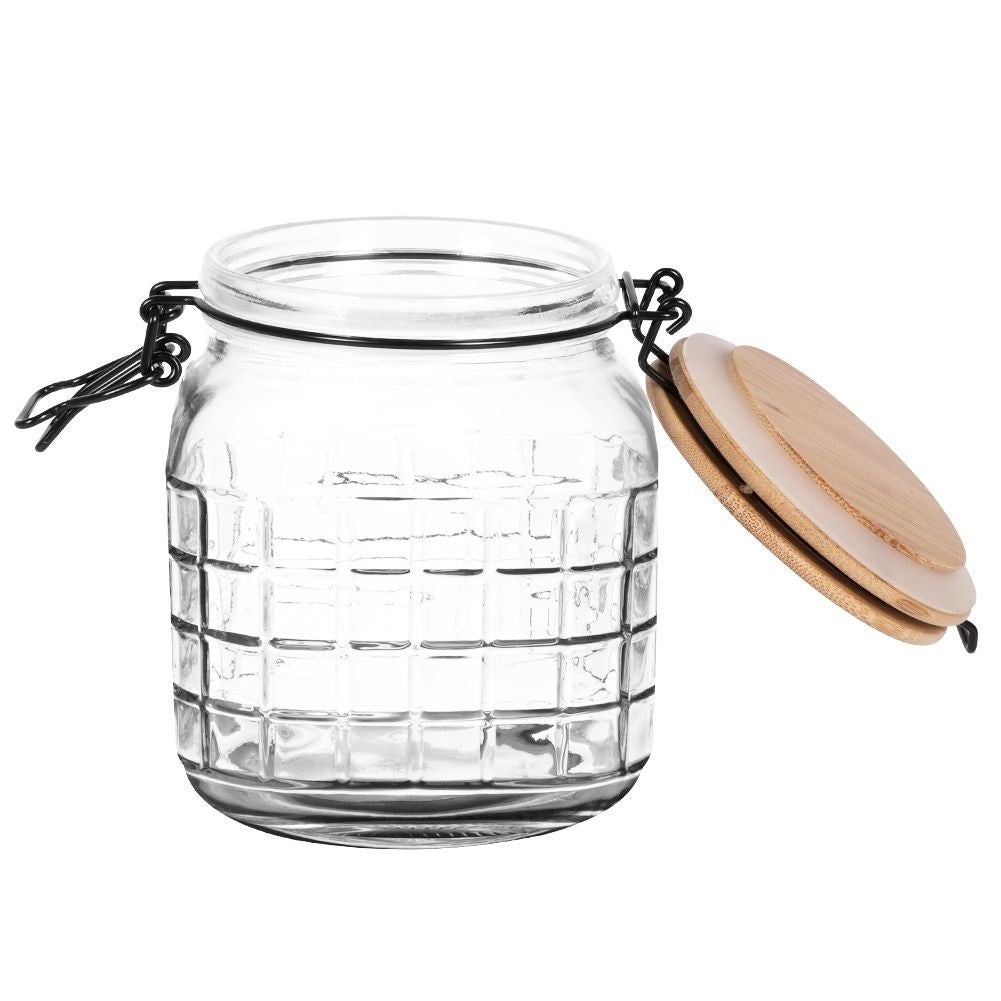 Glass storage jar with bamboo lid and airtight seal