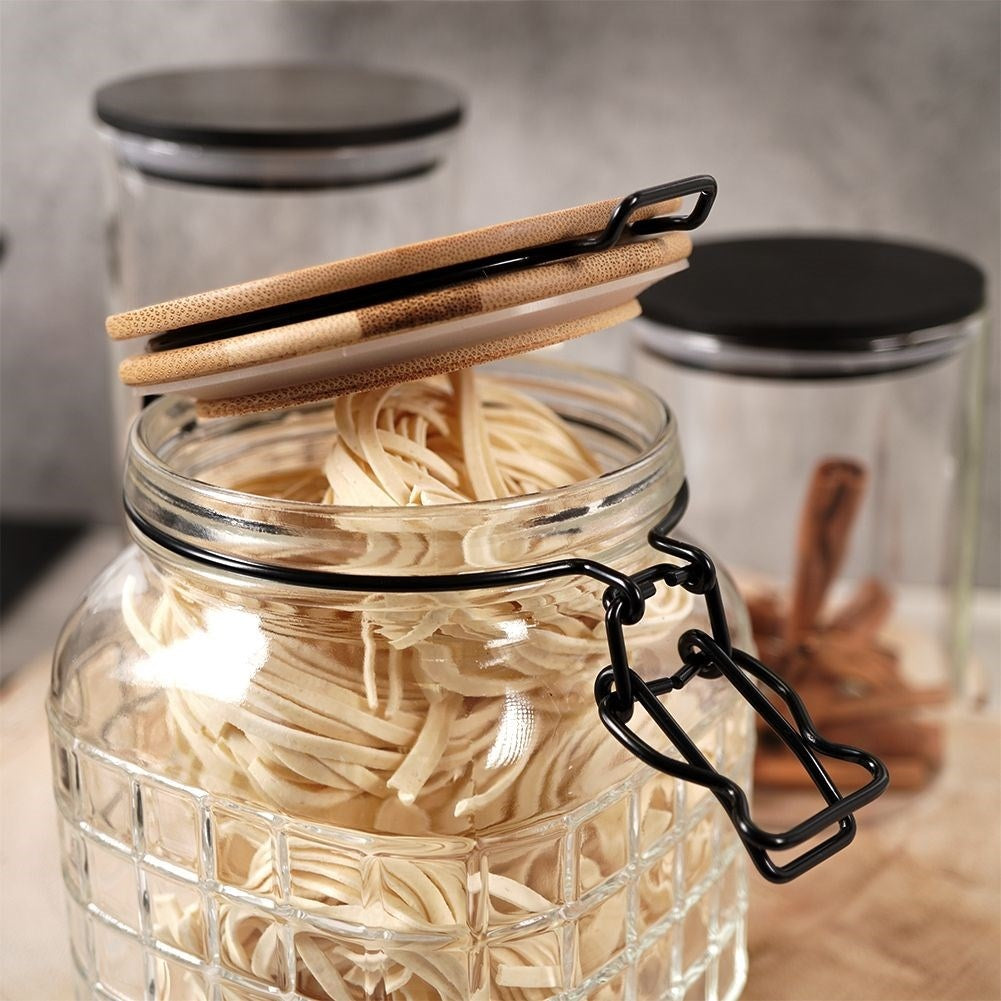Glass storage jar with bamboo lid and airtight seal