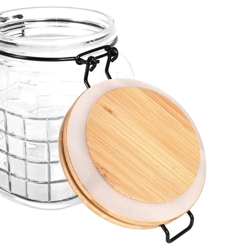 Glass storage jar with bamboo lid and airtight seal