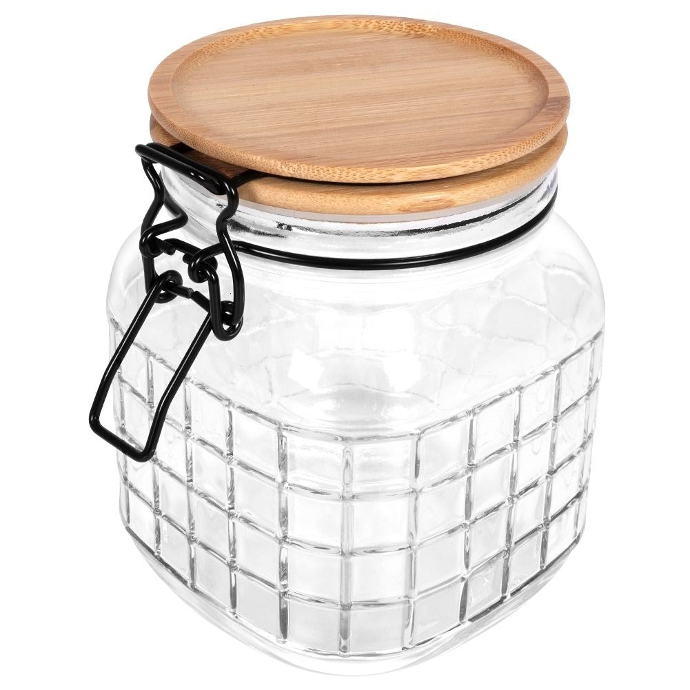 Glass storage jar with bamboo lid and airtight seal