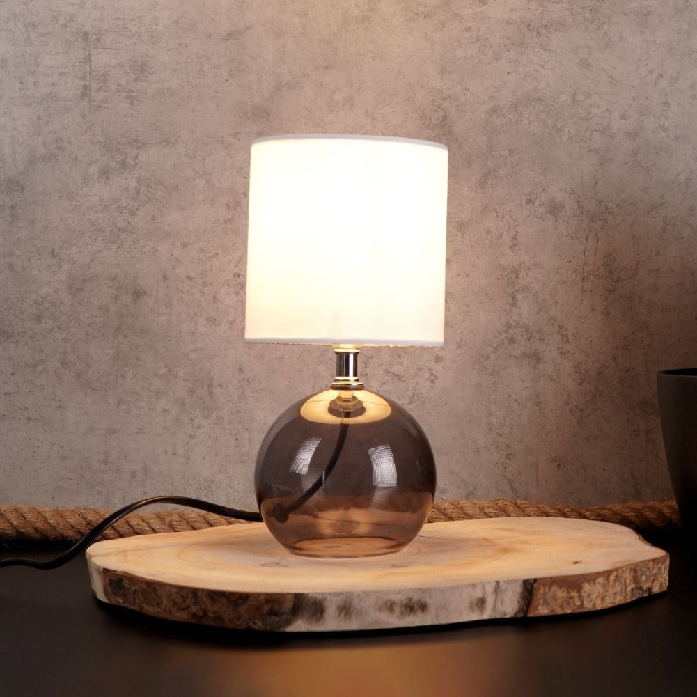 Glass table lamp with white shade for home and office